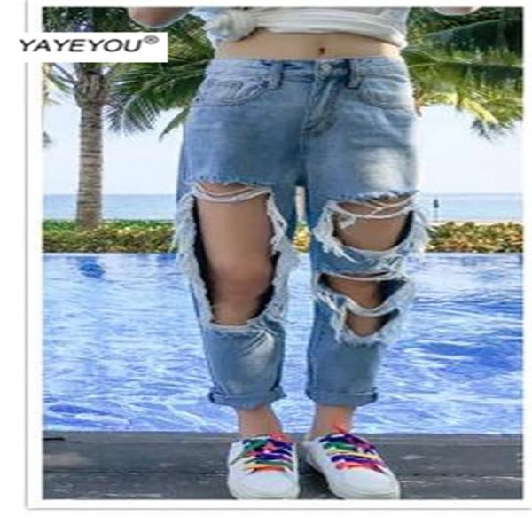 

yayeyou popular with young people fashion trend hip hop style 2020 spring new women's big hole jeans, Blue