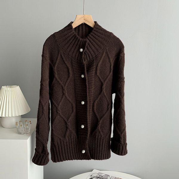 

new 2021 spring o-neck long sleeve knitted single button beige sweater casual women cardigans t1zx, White;black