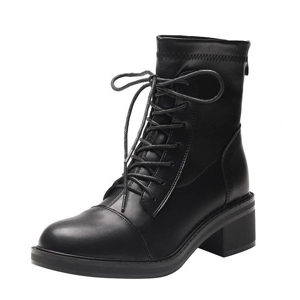 

32-43 black ankle boots for women 2020 new autumn / winter flats heel british style back zipper elastic short boots for women