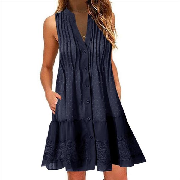 

women dress patchwork bow loose knee length casual sleeveless khaki fashionable trend elegant summer short dress drop shipping, Black;gray