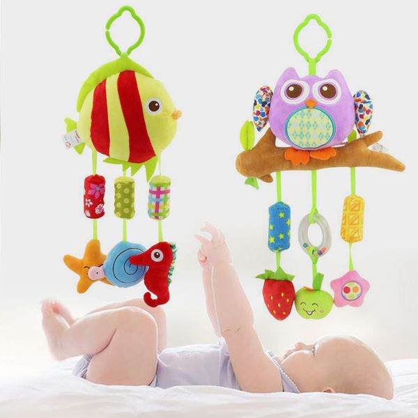 Bebê chocalhos carrinho de criança pendurado brinquedo macio cama móvel cute animal chimes chimes bebê berço pendurado sino brinquedos para 0- lj201124