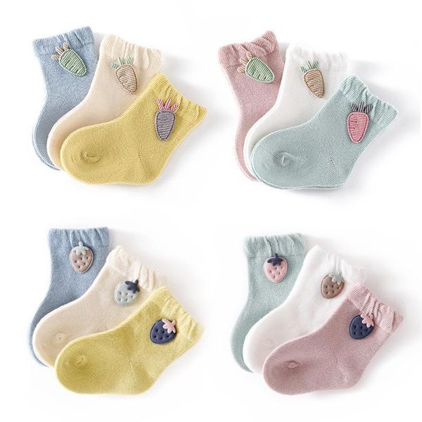 

socks 2021 spring 3 pairs/lot children's boys girls born fashion cartoon baby infant candy color cotton for, Pink;yellow