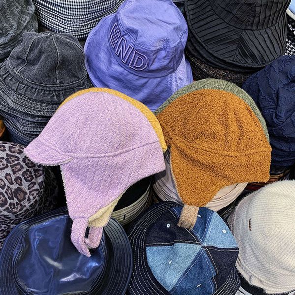 

winter autumn lamb and hair lei feng women's hat ear protection, Blue;gray