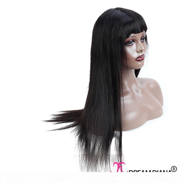 

peruvian virgin hair straight machain made no lace wigs 100% human hair wigs for black women natural color 10-28 inch quality, Black;brown