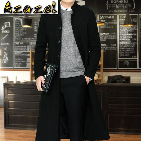 

men's new korean slim suit collar long woollen coat male knee-length trench coat men fashion personality jackets m-4xl, Black