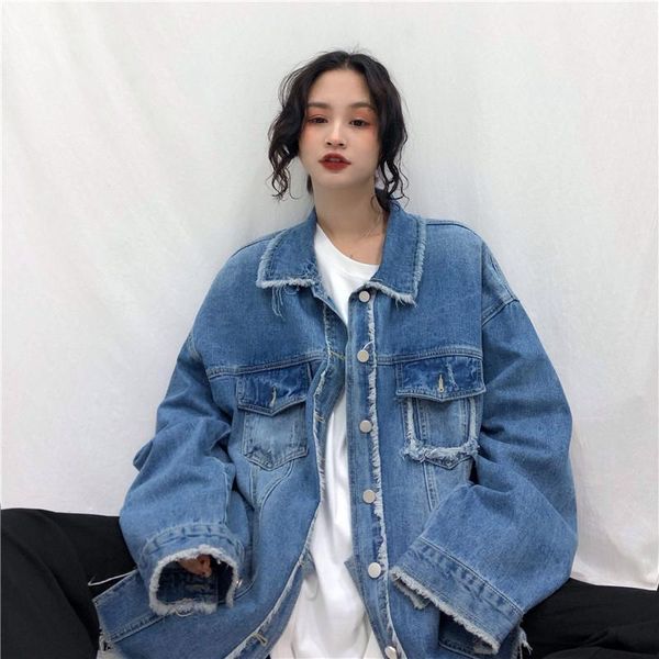 

spring and autumn new korean front pocket tassel loose denim jeans coat and jackets outerwear women fashion streetwear 20201, Black;brown