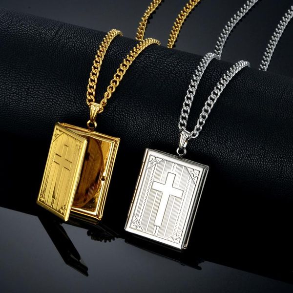 

pendant necklaces jesus cross necklace jewelry for men women gold-color steel chain male po locket style crucifix xl787, Silver