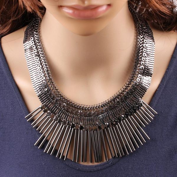

new arrival summer vintage jewelry tassel pendant bib chunky statement necklace collar choker necklace for girls, Silver