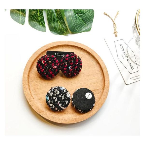 

retro woolen plaid button stud earrings round stud earrings whol sqcgjb new_dhbest, Golden;silver