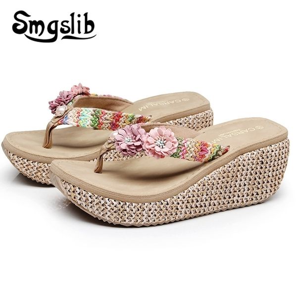 

woman slippers lady home slippers fashion casual beach flip flops sandals women sandals summer high heel slippers y200423, Black