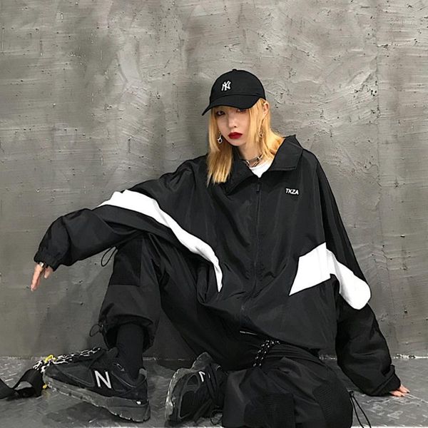 

woman jacket harajuku contrast letters clothing chaqueta mujer kpop hip hop black couple jackets veste femme coat korean 1, Black;brown