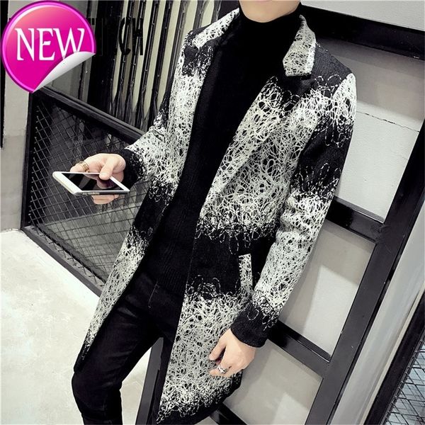 

korean style autumn men woolen coat fashion slim fit men jacket trench coat windbreaker overcoats dress coat abrigo largo hombre, Black