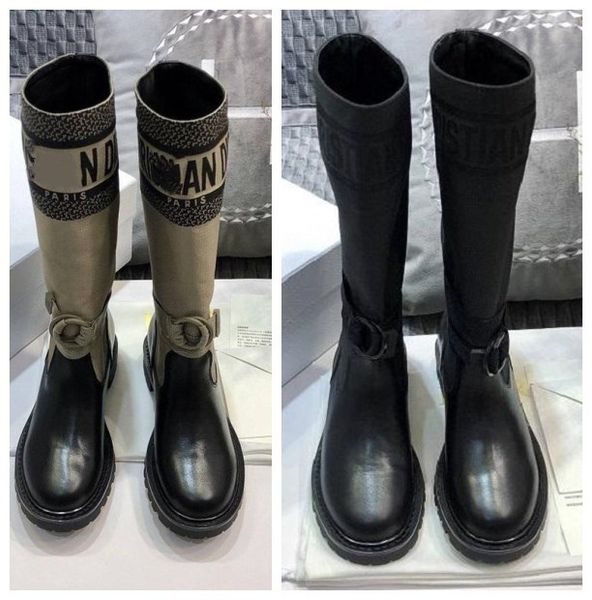 

новый горячие продажа 2-х цветов женщина d-major boot осень зима кожа колено высокие сапоги половина дизайнерские пряжки металла круглые каб, Black