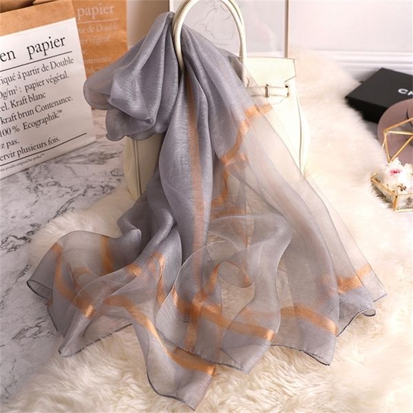 

summer women silk scarf fashion long shawls lady wraps designer brand pashmina beach stoles foulard female y201007, Blue;gray