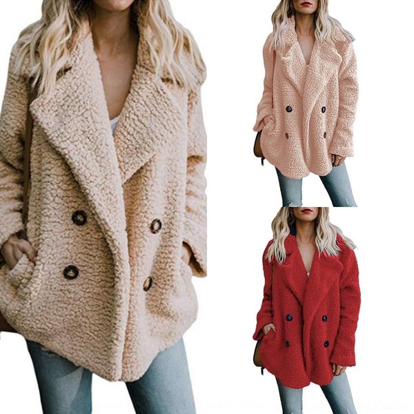 

v74qu autumn and loose double-breasted lapel loose fur coat for sweater autumn and winter double-breasted lapel winter fur coat women sweate, Black