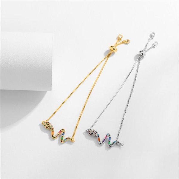 

charm bracelets 2021 fashion colourful t shape cz stone snake bracelet for women girl unique design lovely animal lucky jewelry, Golden;silver