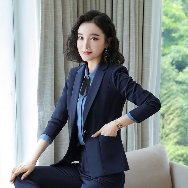 

women 2 piece set formal pants suits blazer jacket office lady work business uniform trousers 2020 fall winter clothing s-5xl1, White