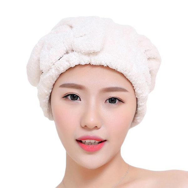 

women girls absorbent hair drying cap towels polyester thickened bowknot shower cap wom jllpvo