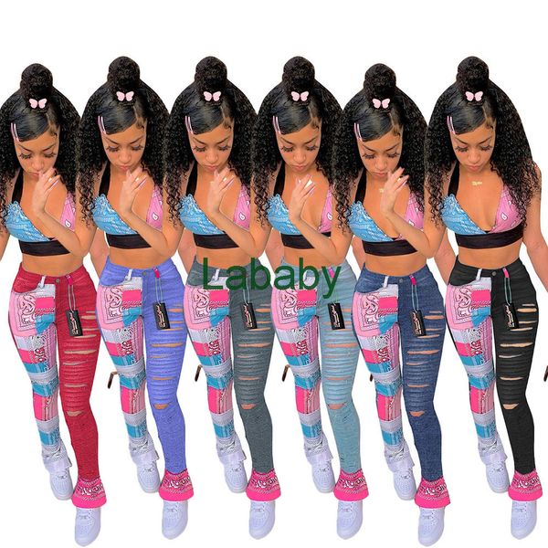 

designer women jeans printed tassel slit denim pencil pants casual straight pants ladies fashion leisure trousers, Blue