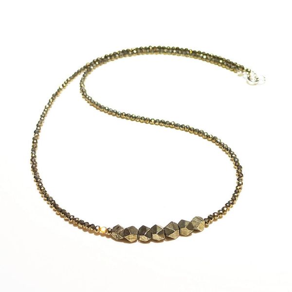 Lii Ji Einzigartige Halskette aus echtem Pyrit, winzige Perlen, Halskette aus 925er Sterlingsilber, Narrengoldstein, für Damen/Herren, Dropshipping Q0531
