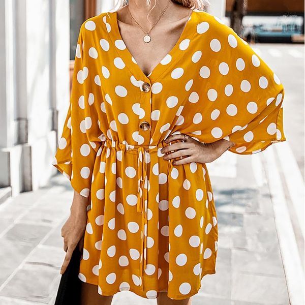 

summer polka dot printed dress casual batwing sleeve loose dresses women mini party dress summer holiday dresses vestidos d301, Black;gray