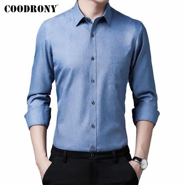 

men's casual shirts coodrony brand spring autumn arrival business long sleeve slim fit shirt men pure color social dress clothing c6182, White;black