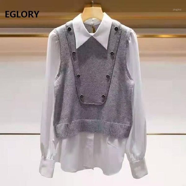 

new korean fashion sweaters 2021 spring autumn pullover ladies turn-down collar color block patchwork grey black casual jumpers1, White;black