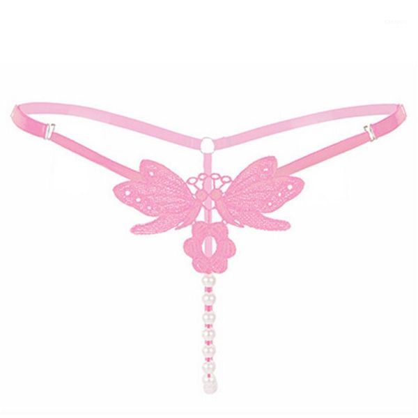 

women v-string thongs briefs lady embroidery pearl g-string women panties low waist adjustable thongs briefs1, Black;pink