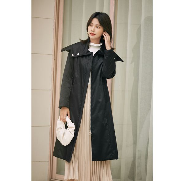 

customizable design white long autumn coat windproof and warm women's coat, Black