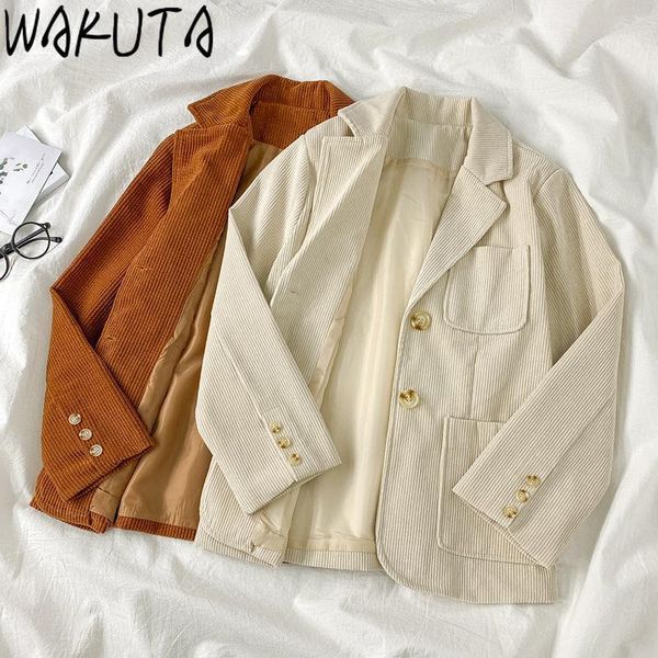

wakuta women 2020 fashion basic corduroy blazer coat 2020 fall winter loose notched pockets female outerwear chic warm new1, White;black