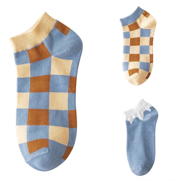 

summer new blue plaid children's shallow mouth ins boat sockscotton socks cotton socksfashion cute versatile striped boat socks 5u4iu, Black