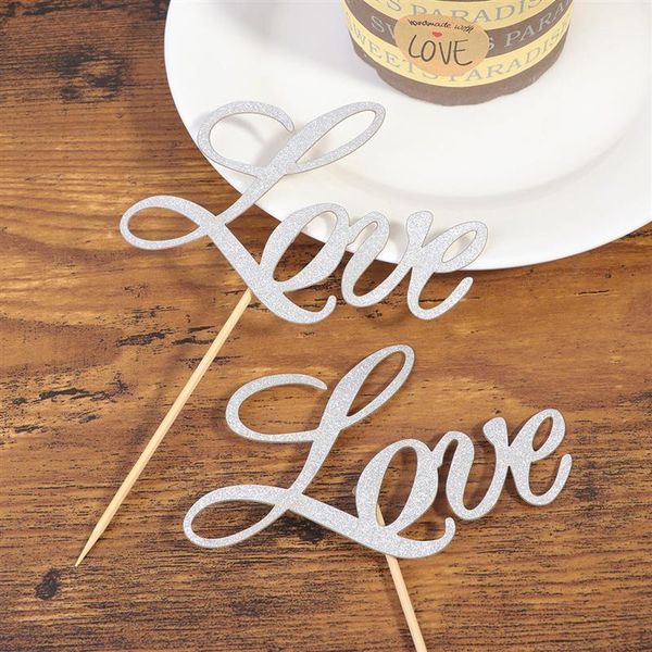 

other festive & party supplies 20pcs love cake ers gold silver glitter paper picks flags valentine's day cupcake decor wedding