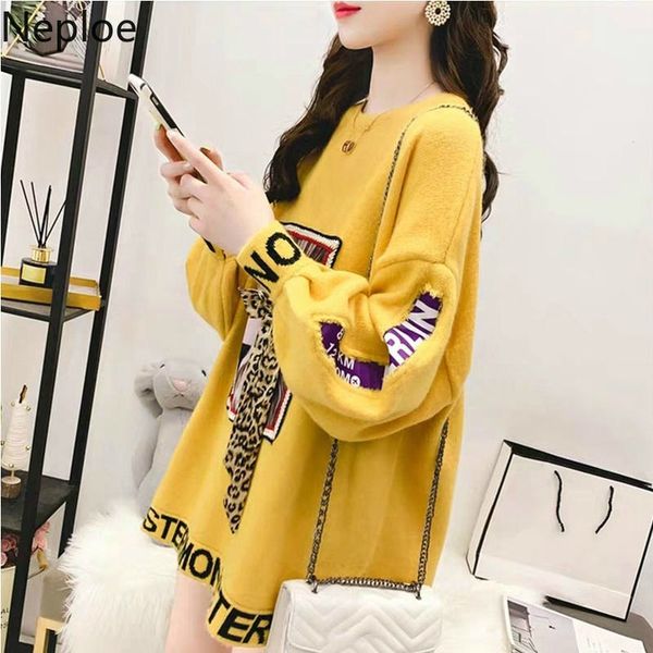 

neploe oversized autumn winter women sweater letters jacquard knitted pullover fashion bowknot design casual femme jumper 55344 y200720, White;black