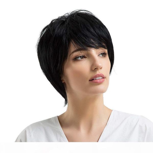 

malaysian straight short lace front wigs brazilian human hair wigs pixie cut lace wig short cut lace front wigs for black women, Black;brown
