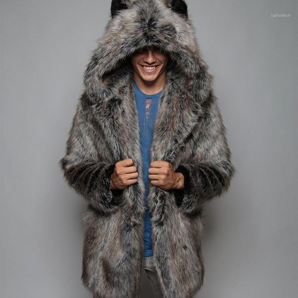 

men's jackets faux fur coat 2021 casual plus size couple hooded thick warm jacket cat ear long sleeve overcoat1, Black;brown