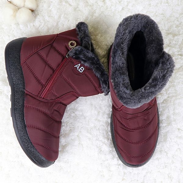 

women boots waterproof snow boots winter female plush flats shoes ladies ankle boots for women warm zip bota feminina y200915, Black