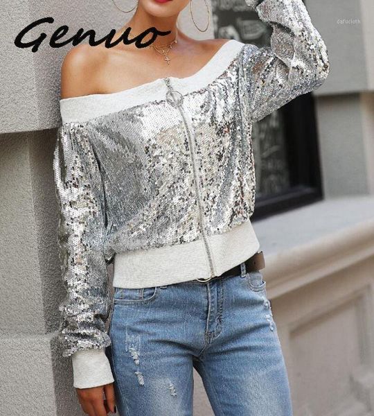 

2020 jacket women fashion simple zipper one word collar silver sequined loose short paragraph personalized comfort coat1, Black;brown