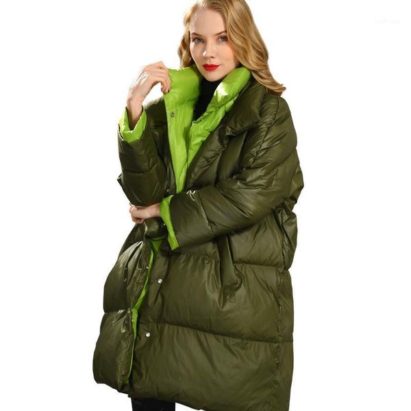 

women's winter jacket parka bread winter down coat long white duck down jacket with two collars loose casual warm overcoat1, Black
