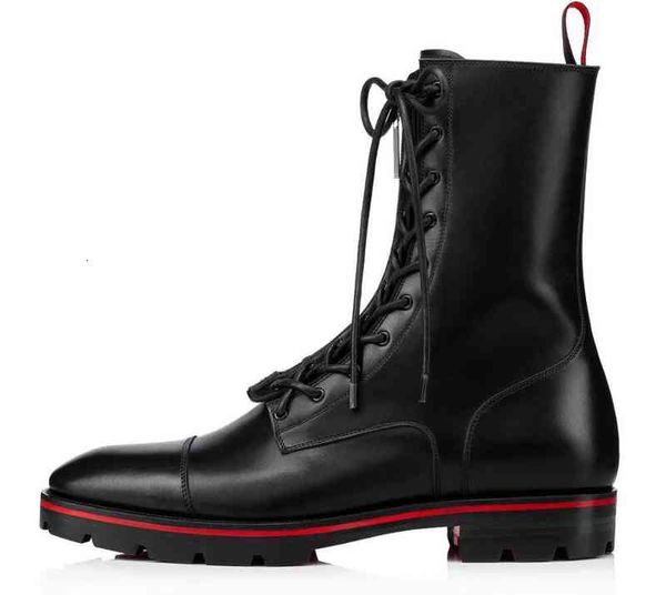 

brand winter elgent troopi men booty red bottom ankle boot black grained calfskin booties gentleman lug sole fashion knight motorcycle boots
