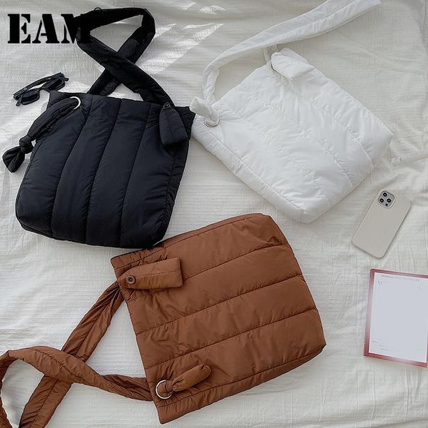 

shoulder bags [eam] women white large capacity cotton fabric personality all-match crossbody bag fashion tide 2021 18a1517