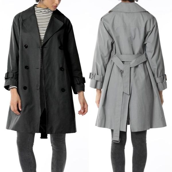 

women's trench coats 2021 women casual autumn winter fashion long sleeve solid lapel sashes plus size coat windbreaker loose, Tan;black