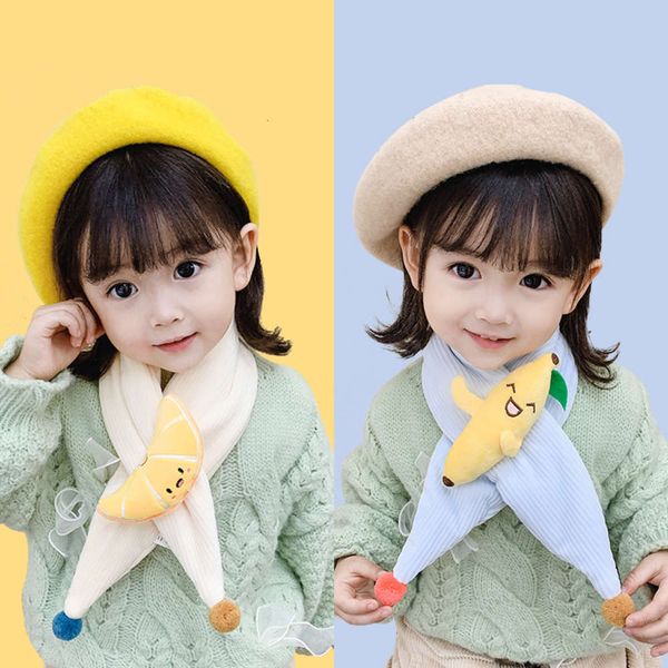 

children's winter new neck cartoon fruit cross warm corduroy baby's scarf, Red;brown