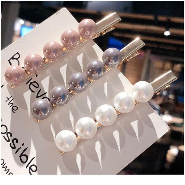 

women minimalist style metal alloy straight duckbill hair clips round peas ball faux pearl decor hairgrips glitter metal jllemh, Silver