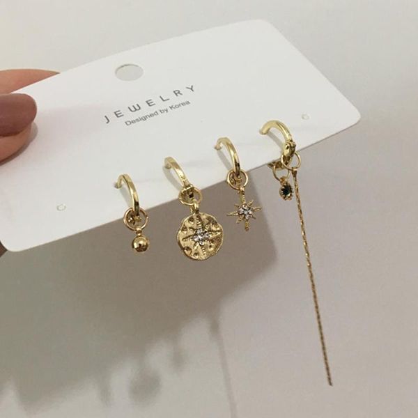 

peri'sbox multi sets cute planet tiny stud earrings for women rhinestone colorful geometric earrings eight-pointed star, Golden;silver
