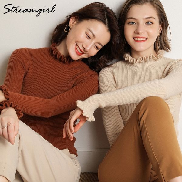 

warm knit white pullover fungus collar half turtleneck sweater winter jumper women sweaters and pullovers y200910, White;black