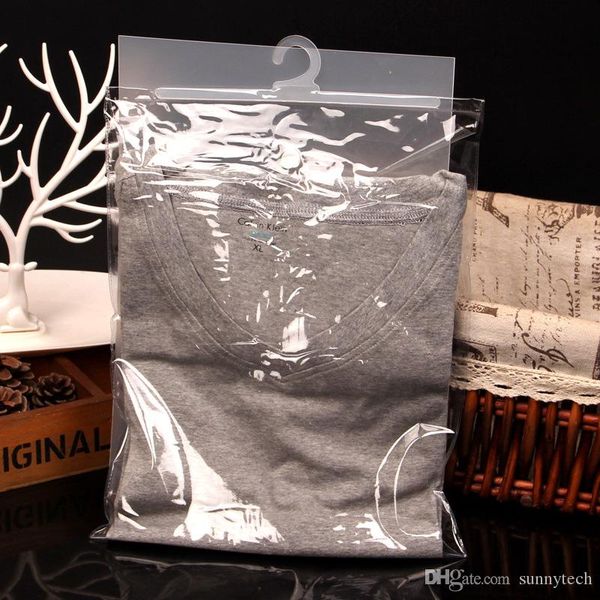 

transparent waterproof pvc cloth storage bag with hanger plastic packaging button seal bag clothes scarves hook bags wholesale lx1095