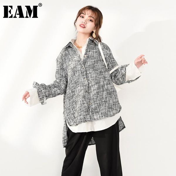 

eam] loose fit gray irregular split big size long jacket new lapel long sleeve women coat fashion tide autumn winter 2021, Black;brown