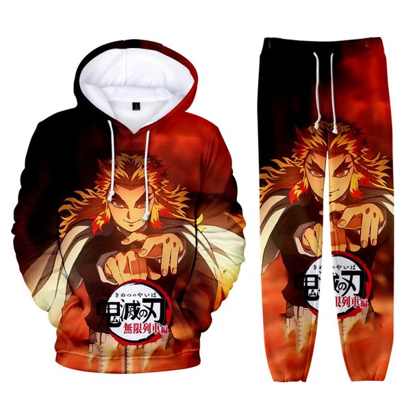 

2020 autumn blooded animation ghost blade unlimited train chapter 3d printing hooded sweater pants set, Black