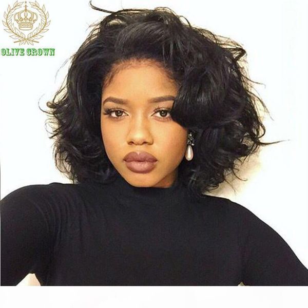 

short bob lace front wigs human hair body wave virgin brazilian human hair full lace wig bleached knots for black women, Black;brown
