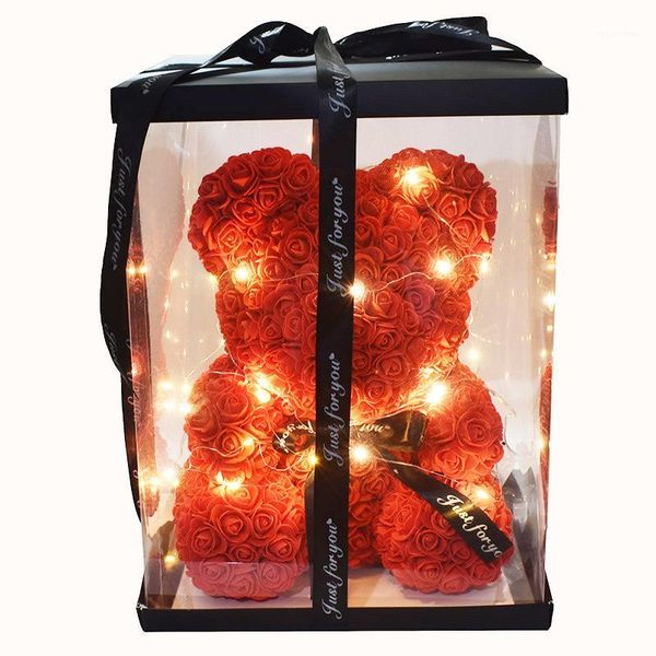 

40cm rose bear flowers teddy bear home wedding with led light cards1